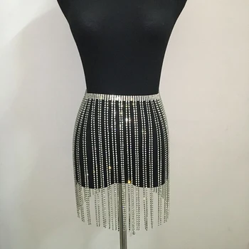 

Rhinestone Fringed Skirt Ladies Solid Color Mini Sexy Skirt High Quality Exaggerated Rhinestone Ladies Skirt