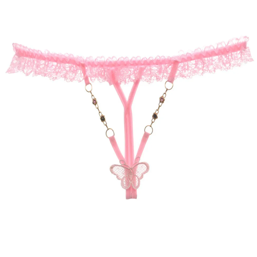 Очаровательные открытые стринги с драгоценными камнями прозрачные сексуальные Прозрачное мини-бикини трусики без косточек женские трусики Эротическое белье - Цвет: Pink B
