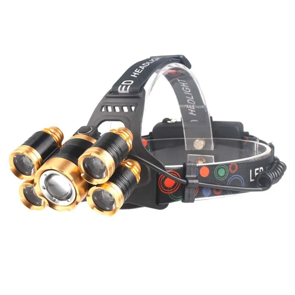 

2018 New Arrival 5 LEDs 30W Zoomable Long Shot Headlamp Rechargeable Headlight Head Torch Waterproof Adjustable Headband