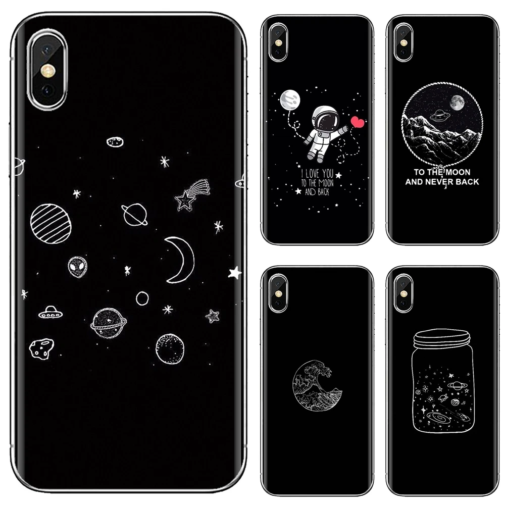Мягкий кожаный чехол черный белый Луна Звезды Космос астронавт для Xiaomi Redmi 2 S2 3 3S 4