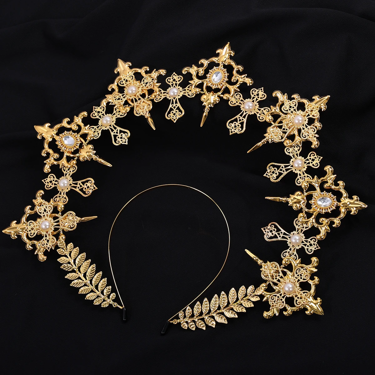 

Metal Halo Crown Lolita Headpiece Baroque Cross Hair Band Women Girls Cosplay