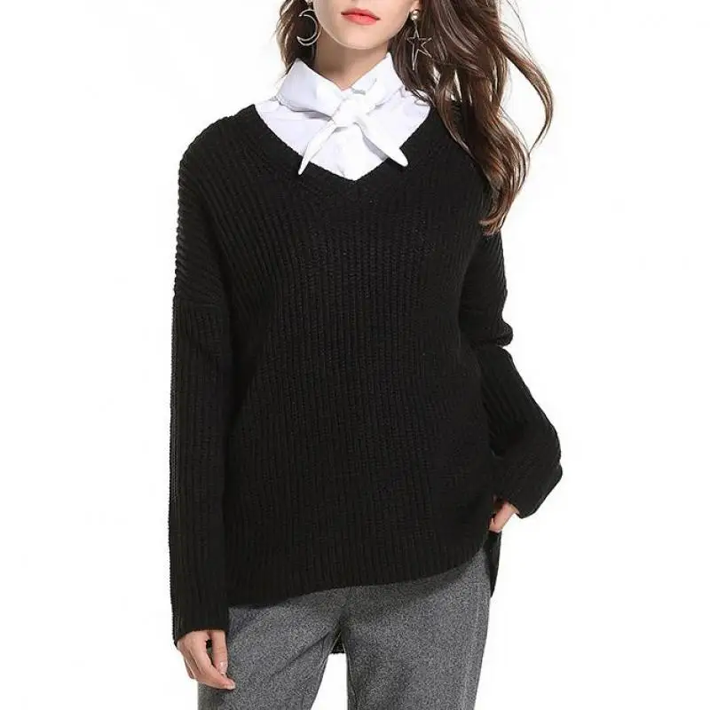 Autumn Winter Casual Knitted 6 Solid Color Sweater Fashion V Neck Long Sleeve Loose Elastic Pullover Jl-yh057 | Женская одежда