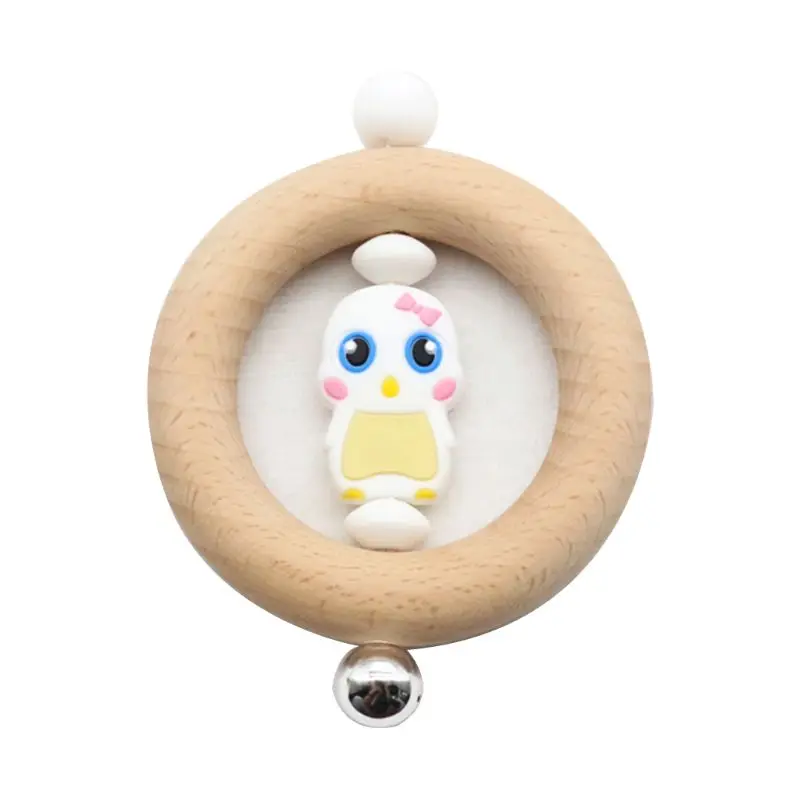 

Baby Teether Rattle Newborns Bed Bell Animal Chick Wooden Ring Teething Soother R2JF