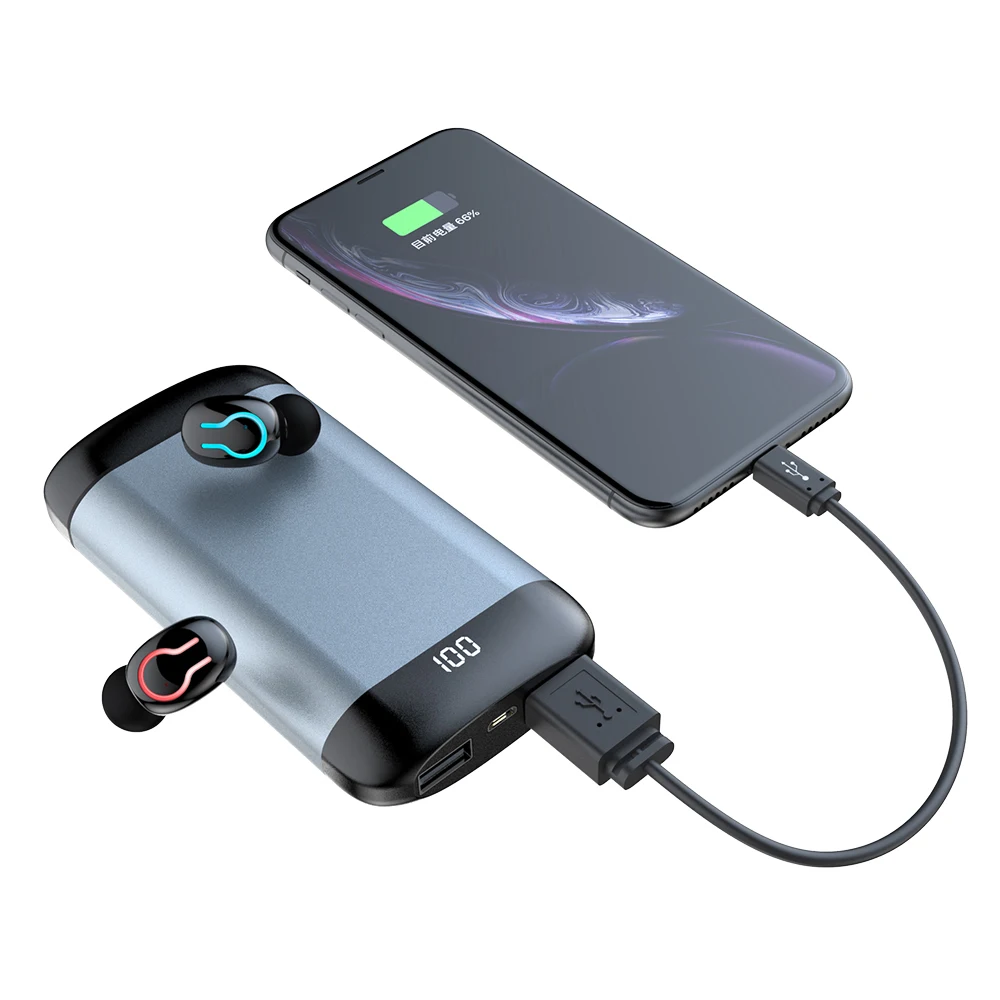 

6000mAh Battery Charge Case Power Bank ATJ 5.0 TWS Q66 Mini Earbuds Sports Waterproof Headset With Dual Mic