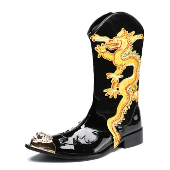 

Knight High Riding Men's Zipper Business Boots Long Cow Leather New Buty Robocze Pointed Toe Ankle Genuine Leather Work & Safety