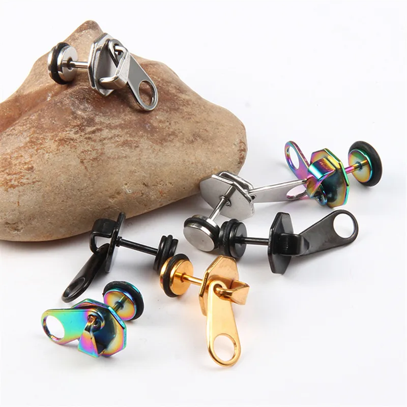 

Fashion 1Pair Women Mujer Funny Unisex Studs Earrings Pendientes Ear Jewelry Earrings Zipper Cute Punk