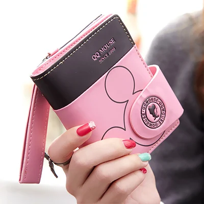 Pink Женский маленький кошелек с рисунком Микки Мауса, милый кошелек для монет, Ptgirl, на застежке, держатель для карт, женские кошельки, кошельки, женский короткий кошелек, известный бренд - Цвет: Pink