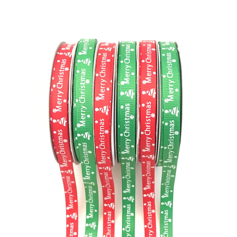 1 см* 25 ярдов Рождественская лента красный зеленый подарок упаковка "Счастливого Рождества" Письмо DIY Рождественская вечеринка ремесло елка украшения