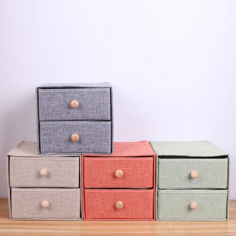  Foldable Storage Box Household Linen Fabric Drawer Desktop Cosmetic Storage Drawer Wooden Handle Li