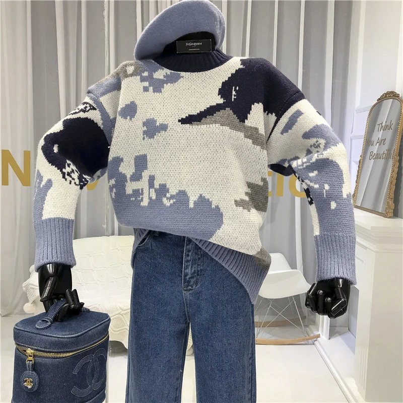 

Animal Women Sweater and Pullovers 2019 Autumn Winter Casual O-Neck Warm Knitted Sweater for Women Tops Female