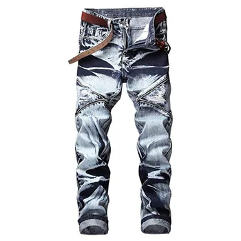 

Hemiks Fashion Print Paint Demine Casual Men Pants Skinny Zipper Kneal Jeans Straight Stretch Ripped Elastic Cotton Trouser Male