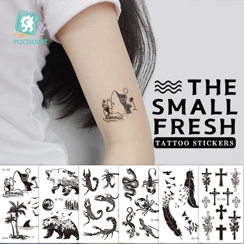 

Small Animal Water Transfer Temporary Tattoo sticker Black White Drawing Little Element Feather Floral Kids Adult Hand Fake Taty