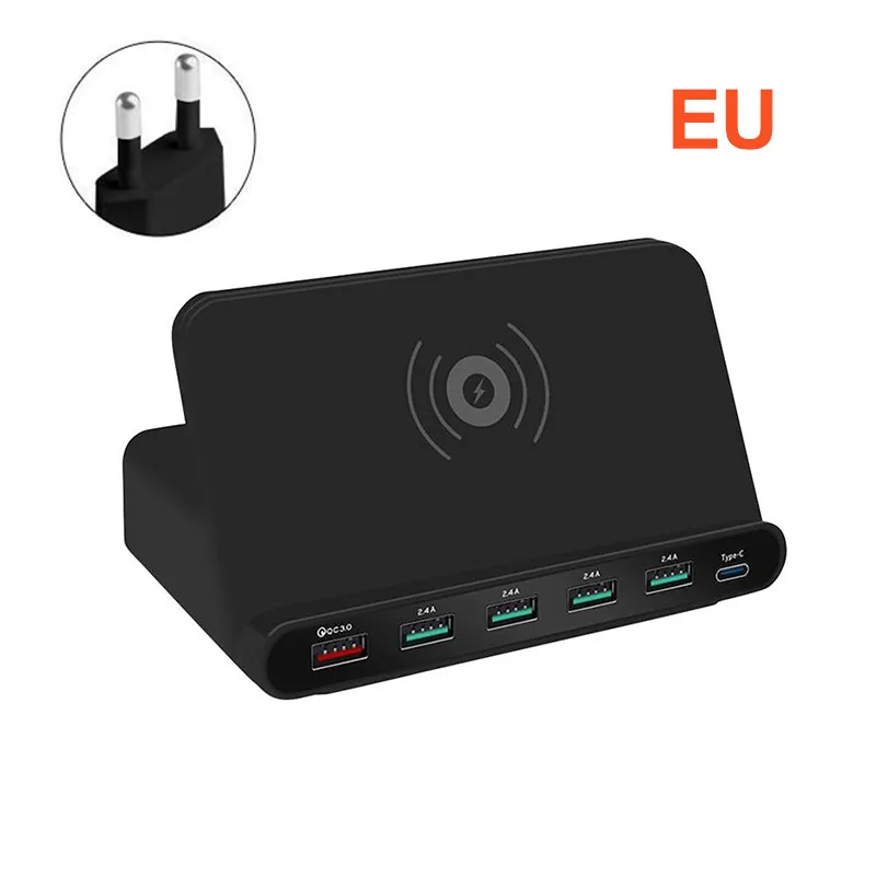 Мульти USB Qi Беспроводное зарядное устройство для iPhone X XS MAX ЖК-дисплей 10 Вт Быстрая зарядка 3,0 быстрая Беспроводная зарядка для Sumsung - Тип штекера: EU