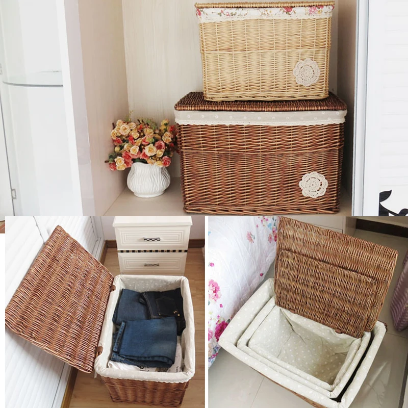 Hand-woven Storage Basket Laundry Wicker Baskets Corn Husk Sundries  Organizer Clothes Toys Storage Container Cesta Mimbre - Storage Baskets -  AliExpress