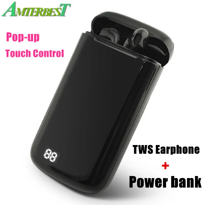 

AMTERBEST A5 TWS POP UP Wireless Bluetooth 5.0 Earphones Handsfree True Stereo Earbuds with Mic 3600mAh Charging Bin Power Bank