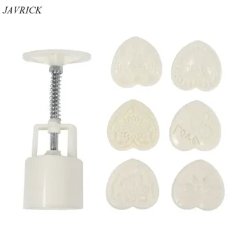 

6 Pcs Heart-shaped Moon Cake Mold Home Hand Pressure Type 50g DIY Tools