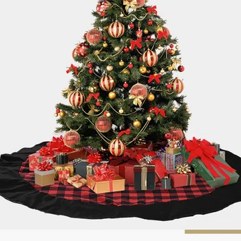

Red and black plaid velvet tree skirt Christmas tree skirt Christmas tree New Year home decoration tools