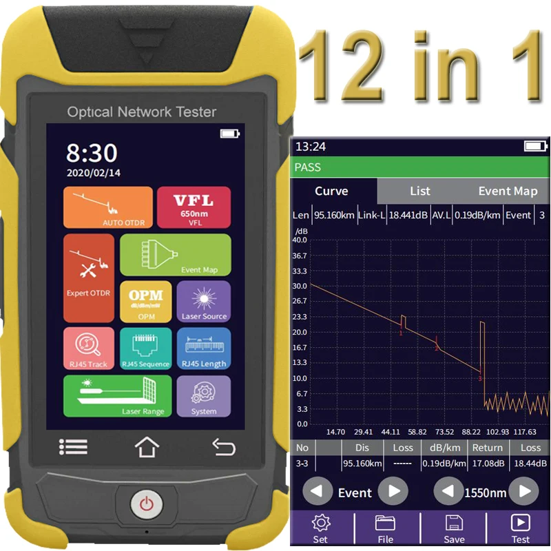 

980EXP OTDR Reflectometer with Multi Functions OPM OLS VFL Auto Event Map RJ45 Cable Tester Expert Testing SC FC Connectors
