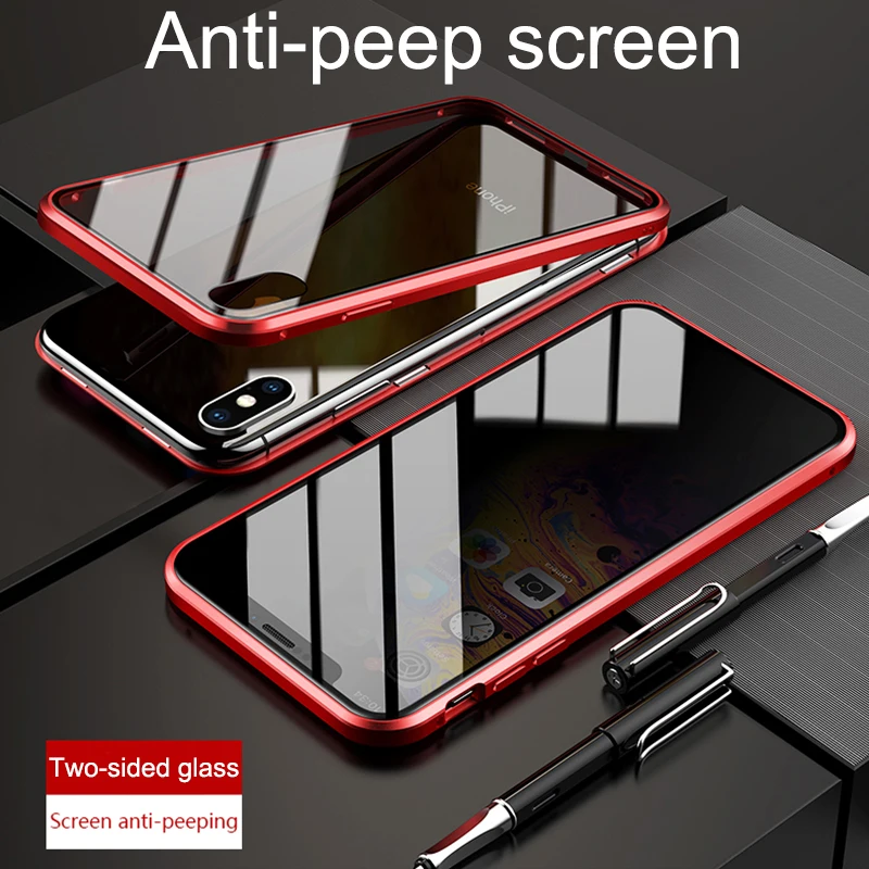 

Anti-peep screen Transparent glass cases for iphone 8 plus 7 7plus Metal frame 360 Full protective cover for iphone X XS MAX XR