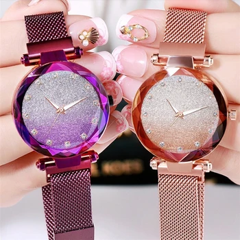 

Women's Watch Quartz Luminous Pointer Magnet Buckle Starry Sky Female Wristwatch Stainless Steel Multi-color Ladies Wrist Watch
