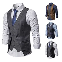 European Version of the Code Men Business Casual Going to Work Single Breasted V-neck Mock Two-Piece Suit Waistcoat M64