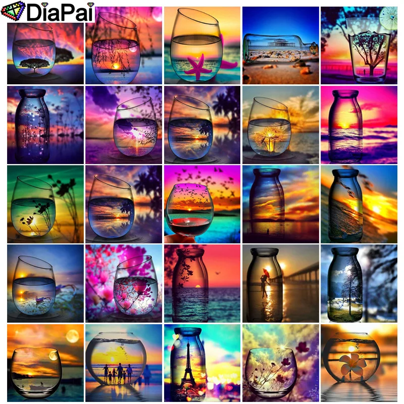 Алмазная 5D Вышивка закат на бутылке вина полноразмерная круглая/квадратная