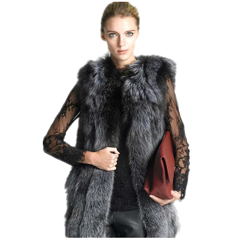 Роскошное Женское зимнее меховое пальто модная меховая куртка без рукавов