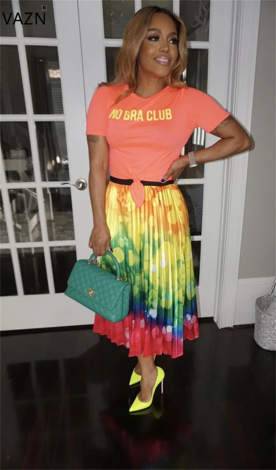 VAZN Лето Новая женская Повседневная модная эластичная Удобная разноцветная плиссированная юбка длиной до щиколотки YC1778