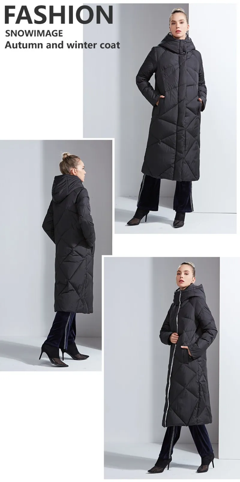 DHfinery, женский зимний пуховик, длинный дизайн, белое пуховое пальто, большой пуховик с капюшоном при температуре минус 40 градусов, S751