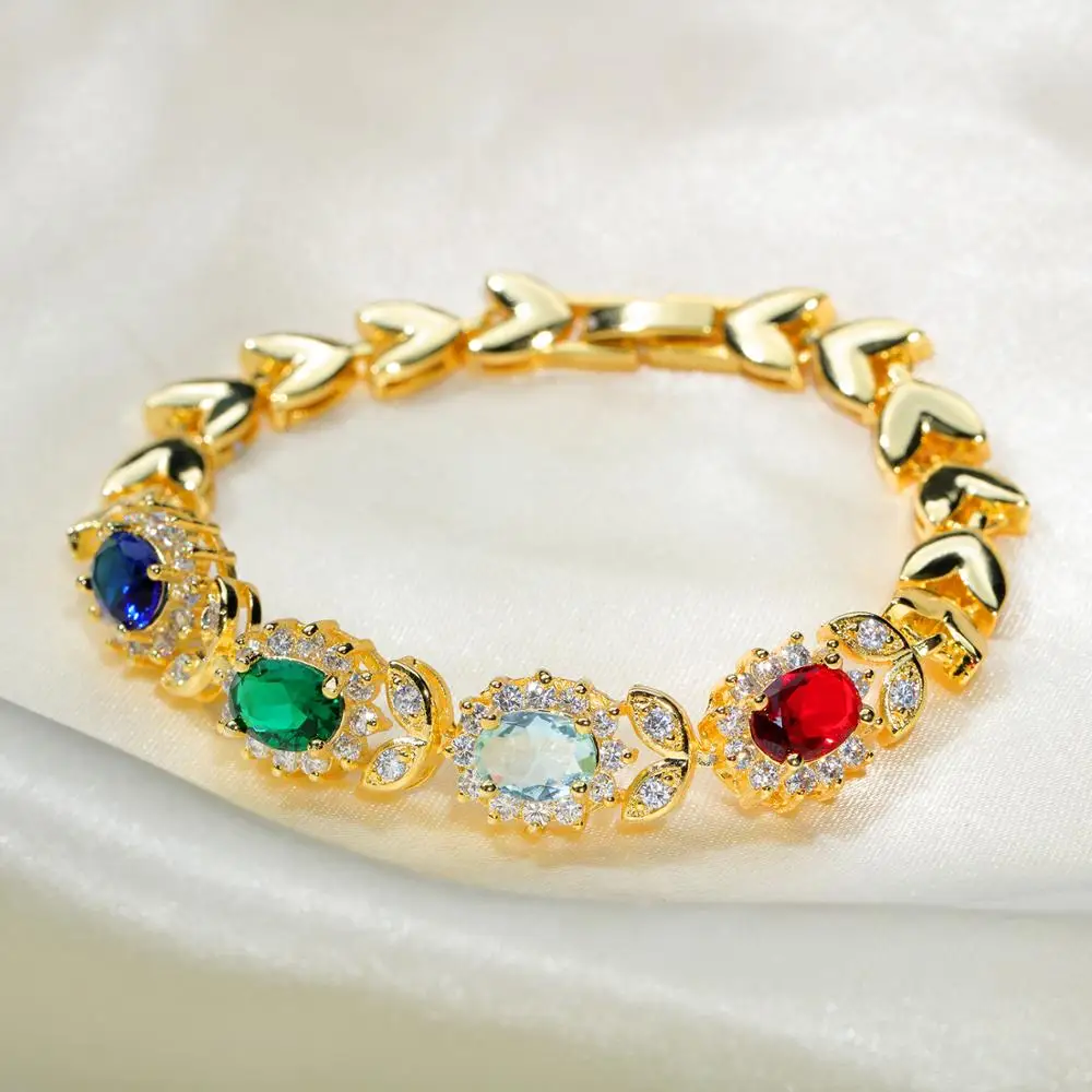 

hm-39 Colors Cubic Zircon CZ Zircon Crystal Tennis Bracelets for Lady in Silver / Rose Gold Color Plating