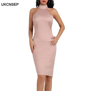 

UKCNSEP High Quality 2020 New Chic Sleeveless Summer Hater Women Sexy Dress Backless Chain Bodycon Elegant Evening Party Dress