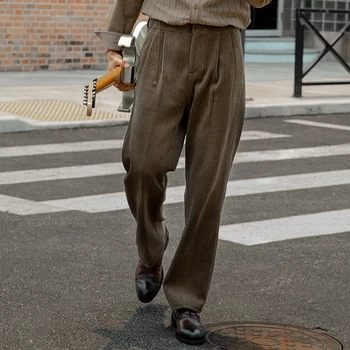 

men pants cargo pants British vintage corduroy slacks Wide leg corded trousers Original design loose overalls trouser