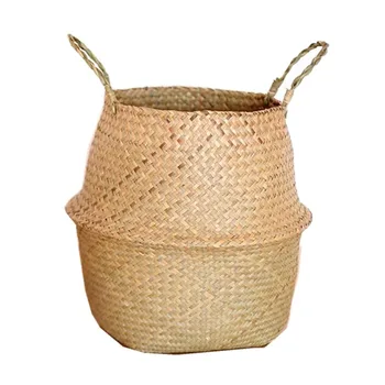 

Seagrass Wickerwork Basket Rattan Hanging Flower Pot Dirty Laundry Hamper Storage Basket DC120