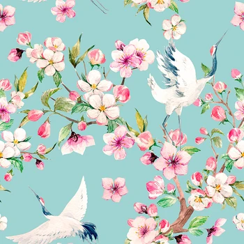 

Custom digital printing Polyester fabric for dress bird and flower print fabric thin stretch cloth diy Clothes Shirt