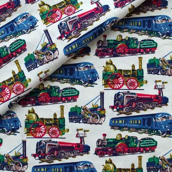 

140cmx50cm Cotton Linen Fabric for handmad, bed, bag, curtain - Small Trains (LF109)
