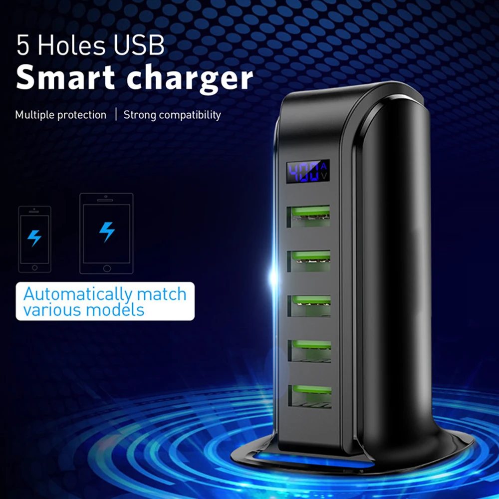 Универсальный 5 Порты и разъёмы зарядное устройство usb multi концентратор светодиодный Дисплей зарядка через usb док-станция для мобильного телефона настенный термометр стол беговой дорожке дома ЕС США Plug