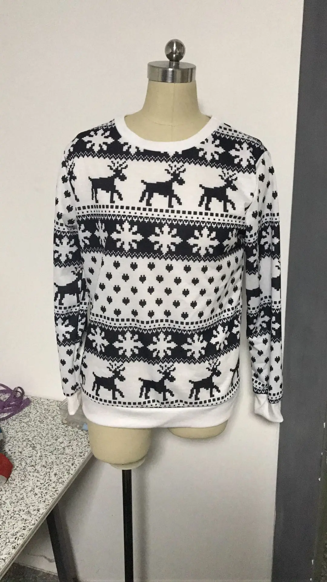 Women Christmas Sweater Fashion Reindeer Printed Slim Jumper Sweaters Casual Long Sleeve O-Neck Pullovers X-mas Gifts