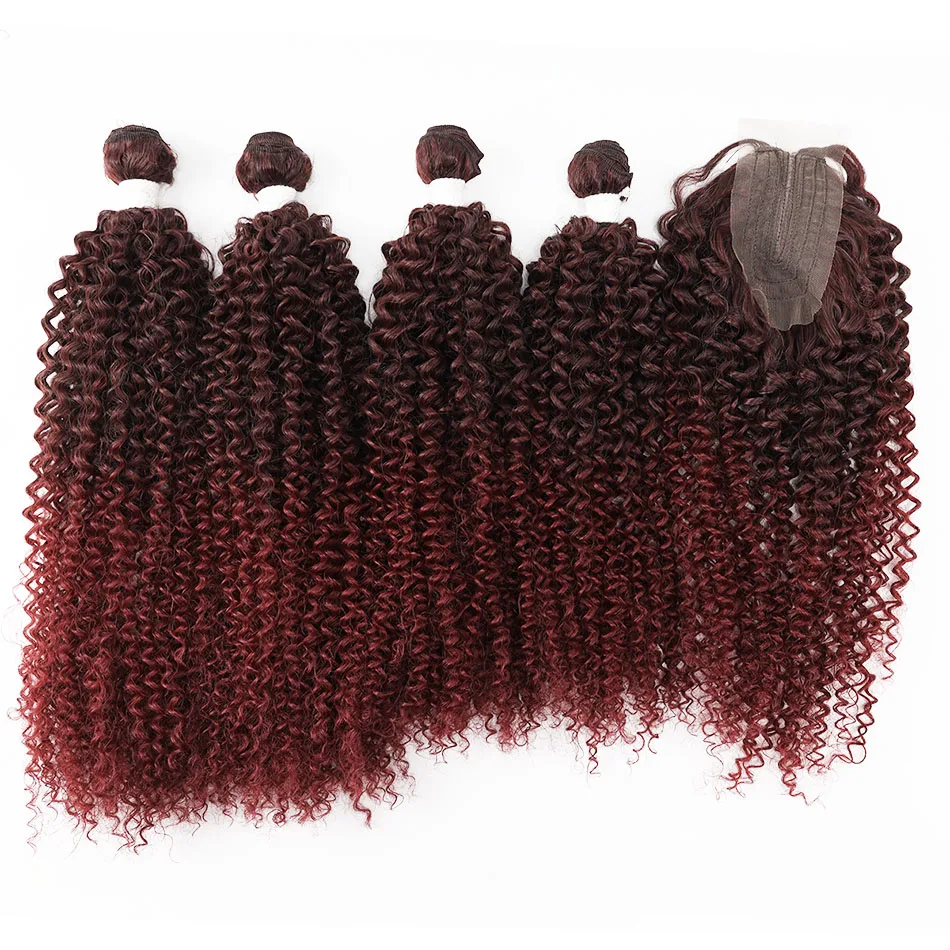 

Synthetic Hair Bundles Afro Kinky Curly Hair Extensions With Lace Closure 20" 24" 26" 5Pcs/Pack/260g Brown Color