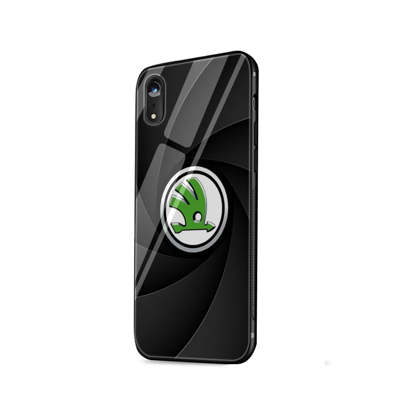 Стеклянный чехол для телефона из ТПУ для iPhone 6, 6s, 7, 8 Plus, X, XR, XS, Max, 5, 5S, SE, чехол с логотипом автомобиля Skoda