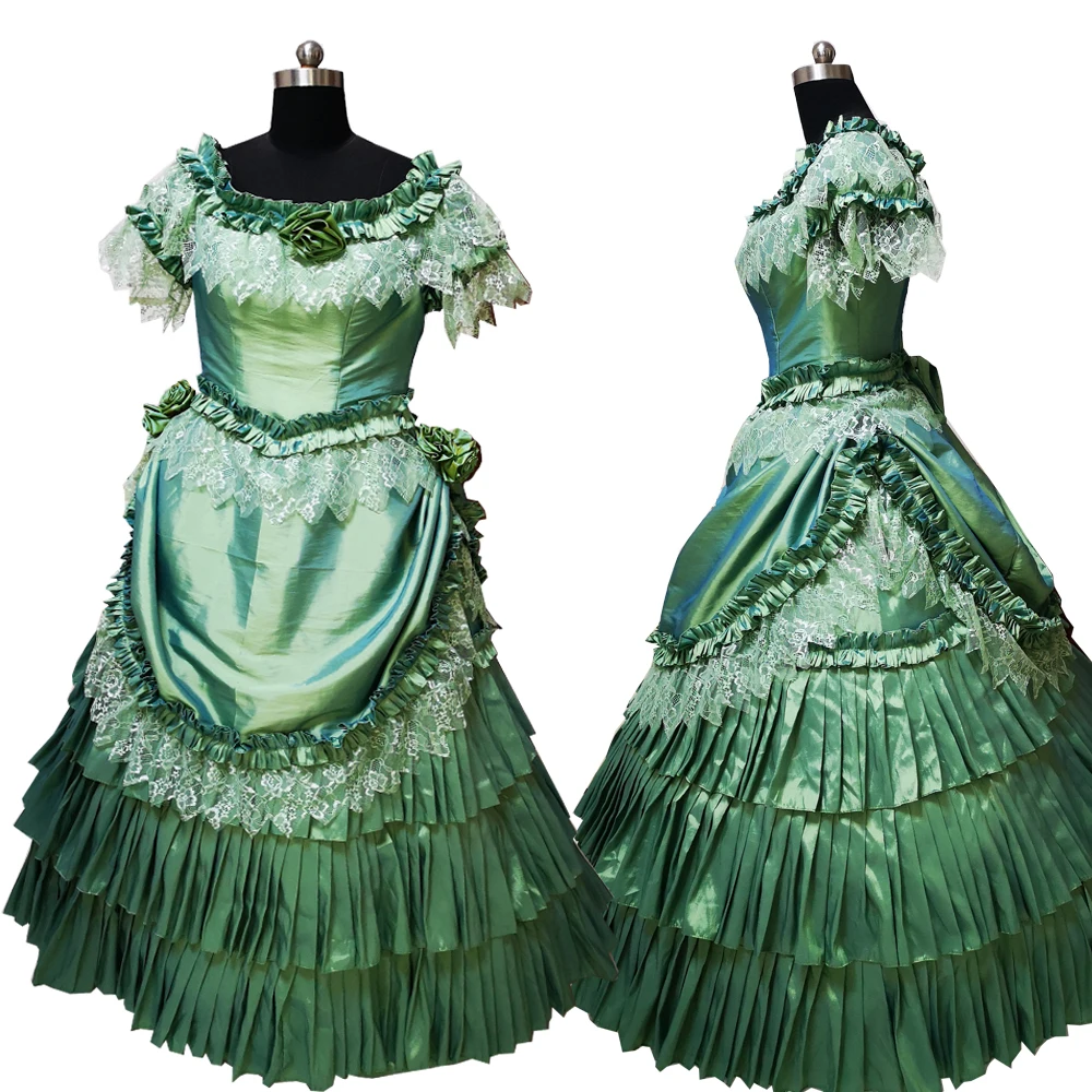 

2020 New green victorian Halloween Cosplay dress Colonial Georgian Renaissance Gothic Historical dress D-365