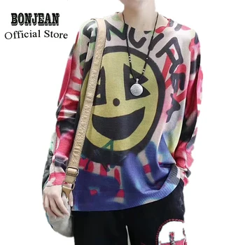 

Women Sweater Pullover Outwear Knit Tops Big Loose Oversized for Spring Autumn Smiley Fashion Casual AZ16283722