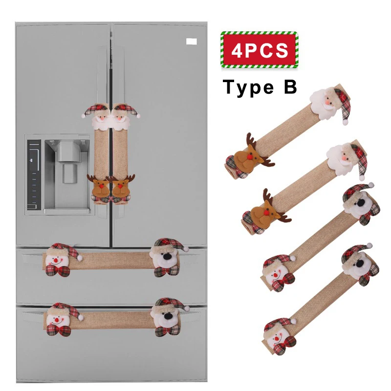4 шт., Рождественская Ручка дверцы духовки для холодильника, крышка, обёрточная бумага, рукава для Санты, кухонного прибора, декоративные ручки, Рождественское украшение для дома - Color: B