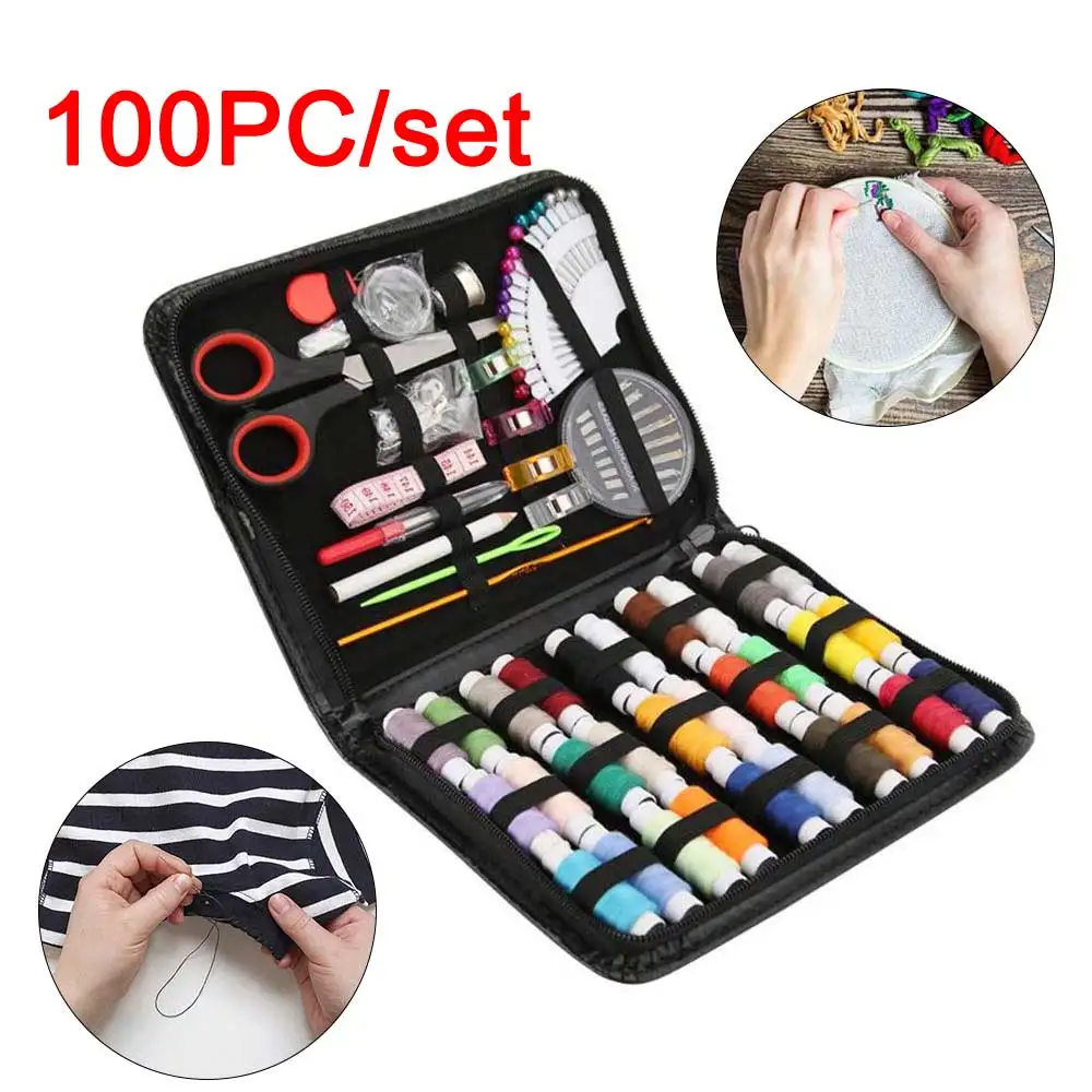 100PC Sewing Box Set 42/68/100 шт. Швейные Наборы DIY Швейные коробка набор Портативный для упаковки крема для рук, лоскутное шитье, нить для вышивки, швейная Организатор аксессуары ванной комнаты - Цвет: 100PC Sewing Box Set
