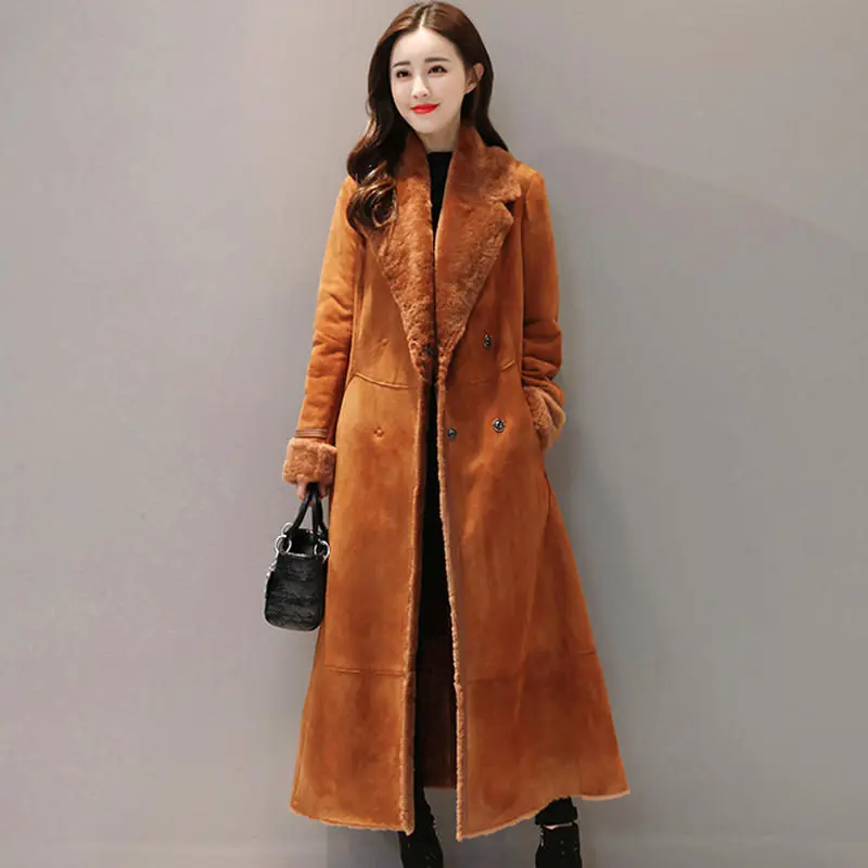 Caramel colour coat Мех плюс бархат теплые на зиму Женское пальто элегантное с длинным рукавом тонкая куртка Женская Толстая плюс размер женское зимнее пальто Верхняя одежда Q1922 - Цвет: Caramel colour coat