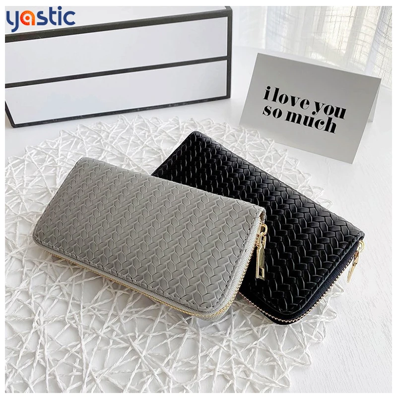 

Weave Wallet Wrist Handle Phone Case Long Section Money Pocket Handbag Purse Card Holder