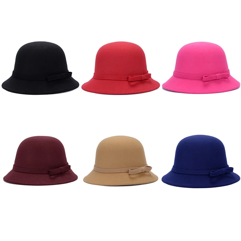 Брендовая Новая модная женская шляпа из войлока с бантиком в винтажном стиле