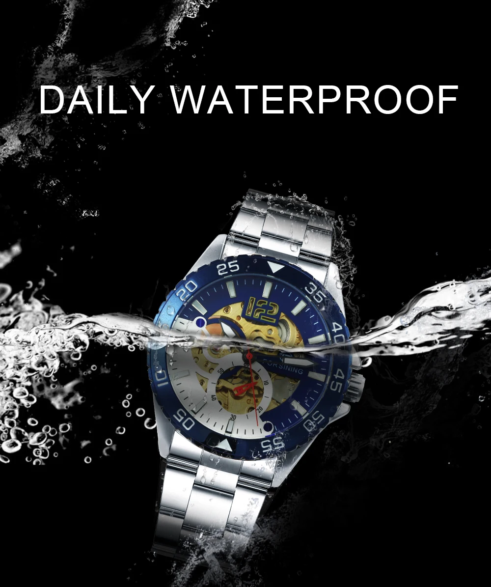 FORSINING Business Automatic Mechancial Watch Men Classic Skeleton Mens Watches Top Brand Luxury Steel Strap Wristwatch Gift