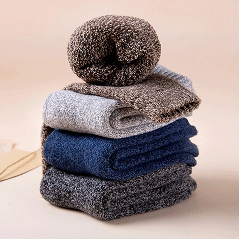 

Men Soft Mid-Calf Woollen Socks Men Solid Color Simple Winter Warm Cotton Comfortable Thicken Socks Business Tube Socks