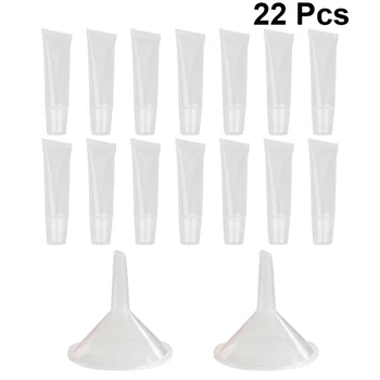 

1 Set Transparent Empty Tubes Cosmetic Container Oblique Mouth Soft Tube for Lip Gloss Lip Balm (10g, with 2pcs Medium Funnels)