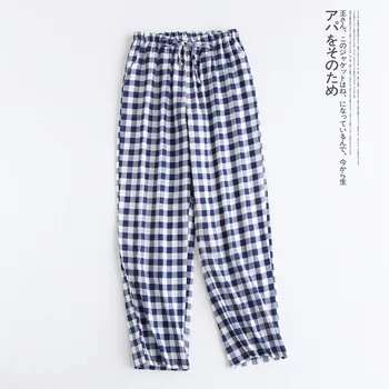 

2020 Summer New Couple Pajama Pants Loose Cotton Double Layer Gauze Japanese Household Men&Women Cotton Large Loose Pants